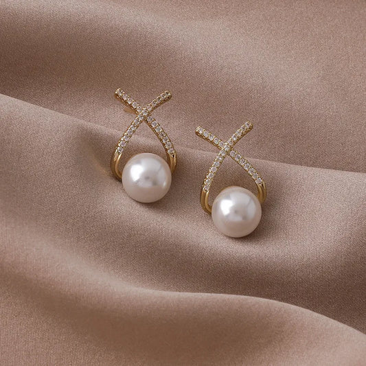 X Letter Pearl Earrings