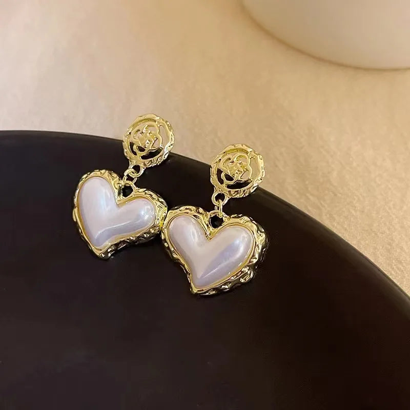 Vintage Style Heart Shape Plating Inlay Alloy Artificial Pearls Drop Earrings